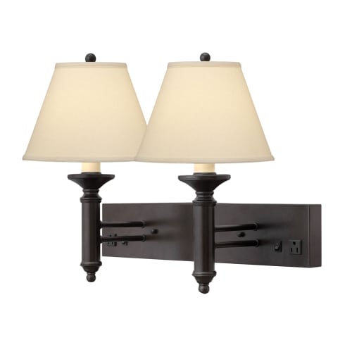 Double Wall Lamp, 19" H, 2 Outlets, Hardwired, Hammertone Bronze